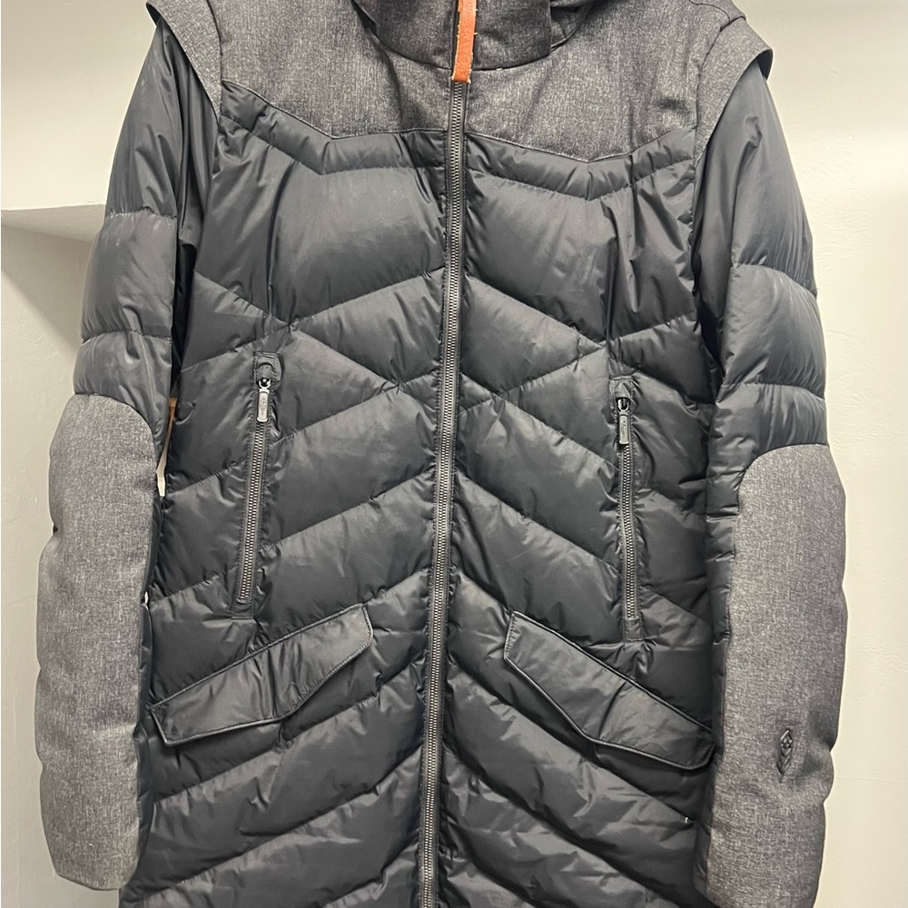 Women's Indygena (now Indyeva) Long Black and Gray Quilted Puffer Jacket